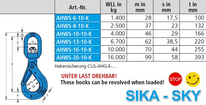 SIKA-SKY Automatikwirbelhaken AHWS-K mit Nadel/Kugellager