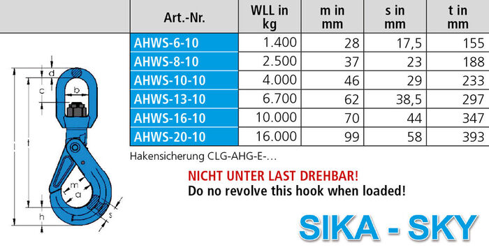 SIKA-SKY Automatikwirbelhaken AHWS mit Messinggleitlager