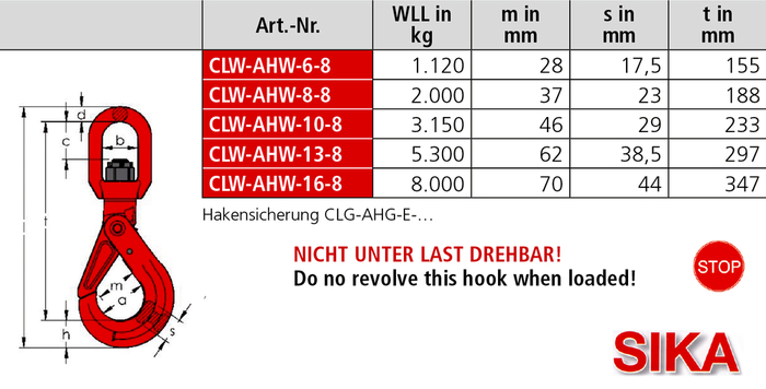 SIKA Automatikwirbelhaken AHW mit Messinggleitlager