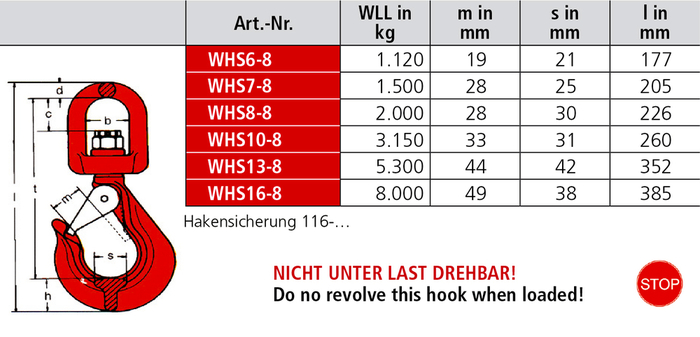 Wirbelhaken WHS mit Messinggleitlager